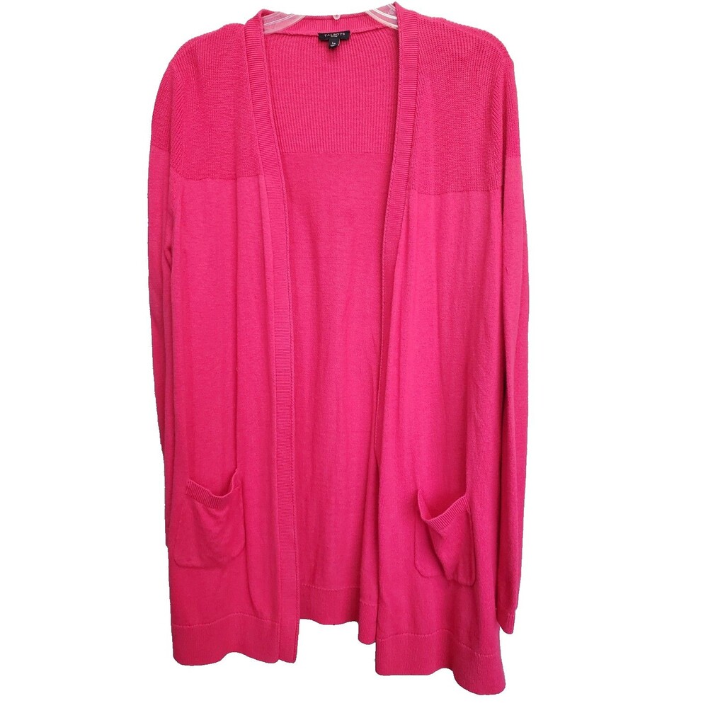 Talbots Petite Pink Cotton/Cashmere Blend Open Front Longline Cardigan Size LP